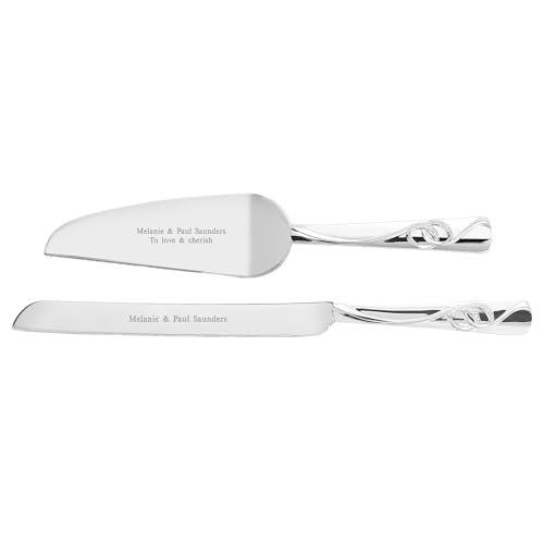 THINGS REMEMBERED Engraved Double Rings Wedding Cake Server Set, 2 Pieces, Gift Box Included (Free Customization)