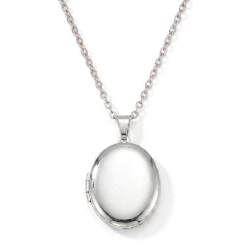 PHOCKSIN Silver Oval Locket Necklace For Girls Glossy Locket Necklace With Personalised Pictures Inside Memory Lockets Necklaces As Mothers Day Gifts