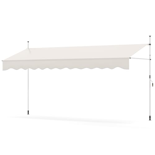 GOPLUS Klemmmarkise, Markise Balkon ohne Bohren, Markise mit Handkurbel, höhenverstellbar, UV-beständig & wasserabweisend, Sonnenschutz für Balkon Terrasse & Garten (Weiß,400 cm)