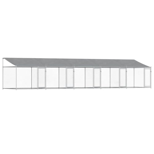 vidaXL Gabbia Cani con Tetto e Porte Grigia 10x2x2 m Acciaio Zincato