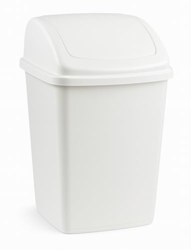 Best House | Swing Bin 35 Liters | White | 1 Pc | Waste Bin Durable Lightweight Hinged Swing Lid for Kitchen Office and Home Use Odor-Reducing Design - L 36 cm x W 28.5cm x H 55cm