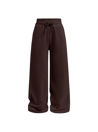 Ecolala Girls Wide Straight Leg Loose Sweatpants Elastic Waist Drawstring Jogger Pants Brown 13-14Y