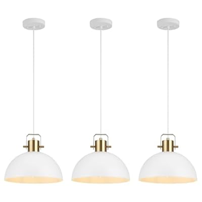 AMRUIPO 12 Inch Matte White Farmhouse Pendant Lights Kitchen Island Adjustable Height Vintage Industrial Hanging Lights Fixture for Hallway Dining Room 3 Pack