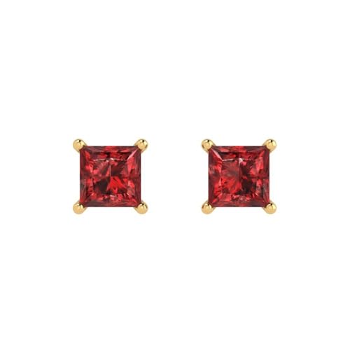 1.44ct Princess Cut Solitaire unique Designer Earrings Scarlet Red Garnet Stud Earrings 14k Yellow Gold Butterfly Push Back3