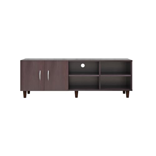 Image of VIKI Modern TV Unit for Living Room | Engineered Wood TV Cabinet with 2 Door Storage & 2 Open Shelves, Set Top Box Stand, Entertainment Unit, 140W x 48H x 40D cm | DIY | 1 Year Warranty (Wenge)