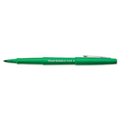 Paper Mate Point Guard Flair Porous Point Stick Pen, Green Ink, Medium, Dozen