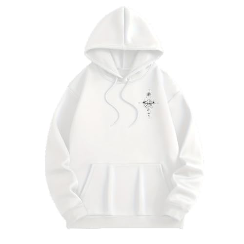Men's Pattern Printed Lightweight Hoodie Long Sleeve Drawstring Pullover with Pocket Sweatshirt (white,XX-Large)