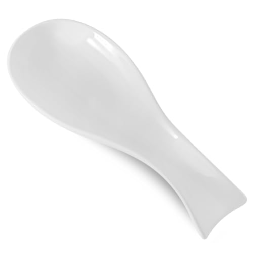 Image of Hasense Spoon Rest for Stove Top, Cooking Spoon Holder for Kitchen Counter, Porcelain Dishwasher Safe Utensil Rest for Spatula, Ladle and Tong, Modern Classic Kitchen Coffee Bar Decor, White