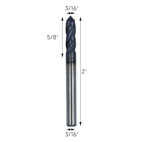 Image of 3 /16in Solid Carbide Drill Mills, 2Pcs Drill Bit with AlTiN Coated and 4 Flute, 90 Included Angle Bits Tool for Medium Hardness Steel, Brass, Iron