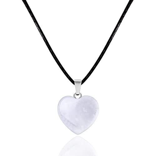 cotigo Colgante Piedra Natural de Corazón Cuarzo Blanco - Collar Hilo Encerado - Corazón de piedra Mineral - Collar para mujer Piedra Preciosa – Regalo San Valentín,Cumpleaños (Cuarzo Blanco)