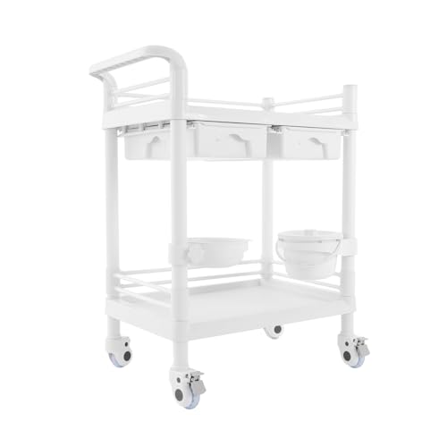 Chariot médical blanc avec capacité de charge de 90 kg - 2 niveaux en acier inoxydable +...