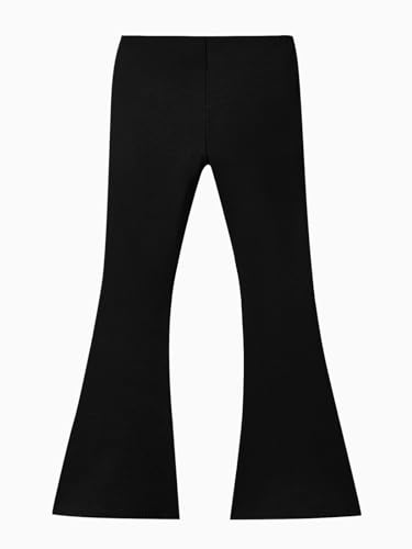 Image of Haloumoning Girls Kids Elastic Waist Ribbed Flare Split Bottom Pants Stretch Casual Long Pants(5-14Y) Black