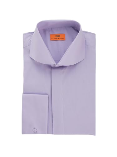 Steven Land Poplin Dress Shirt Hidden Placket 100% Cotton | Cutaway Collar | French Cuff Classic Fit