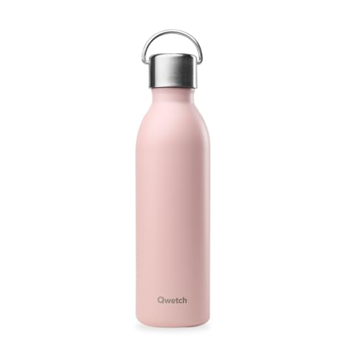 Qwetch - Bouteille Isotherme Active Pastel Rose 600ml - Gourde avec Anse Inox Recyclé - 24h Froid et 12h Chaud - Etanche & Compacte