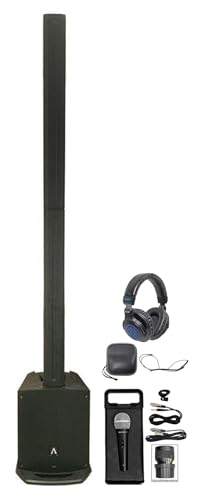 Audiosavings Bundle: Avante Audio Achromic AS8 ACDC 1000W Powered Column PA System Black Bundle with Rockville DJ Headphones + RMC-XLR High-End Metal DJ Handheld Wired Microphone w/ 2 Cables (3 Items)