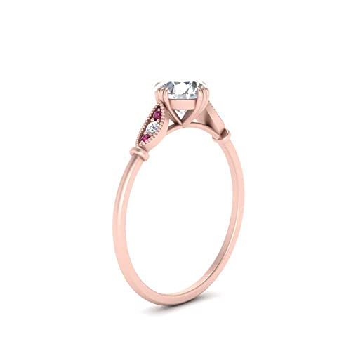 Image of Choose Your Gemstone Delicate Round Cathedral Engagement Ring Rose Gold Plated Round Shape Petite Engagement Rings Minimal Modern Design Birthday Gift Wedding Gift US Size 4 to 12