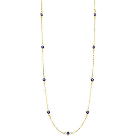 Femme Luxe 3.25 Carat Gemstone and Sterling Silver Station Necklace for Women | 925 Sterling Silver | 18 Inch | Hypoallergenic (gold-plated-silver, blue-sapphire) Cover