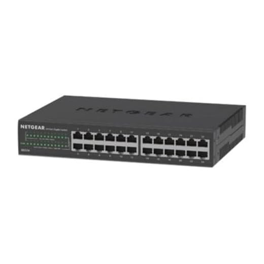 Netgear GS324 Switch 24 Port Switch Gigabit Ethernet LAN Switch (Plug-and-Play Netzwerk Switch, lüfterlos, Switch 19 Zoll Rack-Montage, robustes Metallgehäuse), Schwarz