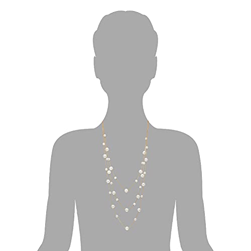 Statement Necklace Three-Strand Long Chains with Synthetic Pearl Beads, Elegant, Dress4
