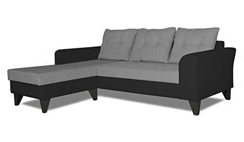 Image of Adorn India Maddox L Shape 4 Seater Sofa Set Tufted Two Tone LHS (Grey & Black) (3 Year Warranty)