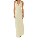 GoldeneAmeisen Long V Evening Party Gowns,Satin Bridesmaid Dresses,Sleeveless Long Prom Dress,Not Prone to Wrinkling,Skin-Friendly,Easy to Match,for Bridesmaids,Christmas,Holiday Party Light Yellow