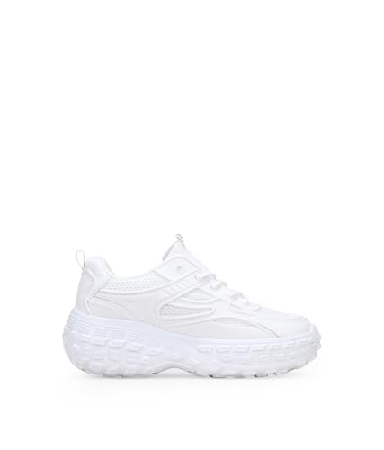 BOSANOVA Zapatillas Deportivas de Estilo Retro con Total Look Blanco, Rejilla Gruesa y Suela de Plataforma con diseño de neumático. Cierre con Cordones. Calzado para Mujer Blanco 37