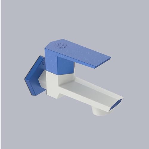 Image of RN PTMT Bib Cock for Bathroom | 15mm Foam Flow Water Tap with Flange | Luxury G20 Series Faucet | High-Grade Engineering Polymer Tap (White Metallic Blue Dual, Pack of 1)