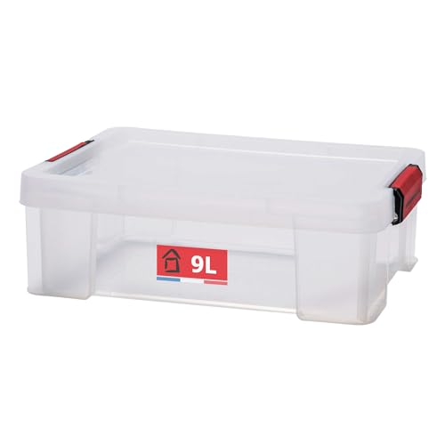 SUNDIS Clip’N Store, boîte de rangement 9L en plastique transparent, renforcée avec couvercle clipsable, aptes au contact alimentaire, parois droites, superposable et combinable