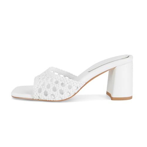 Image of Women's Heeled Sandals Mesh Mules Square Open Toe Block Chunky Heel Slip On Slide Sandals Comfy Dressy Summer Party Shoes