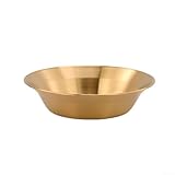 Accarugty Plato hondo redondo de acero inoxidable, bandeja de base plana profunda, vajilla contemporánea, apilable para ahorrar espacio, pulido resistente, para barbacoa (color dorado de 23 cm)