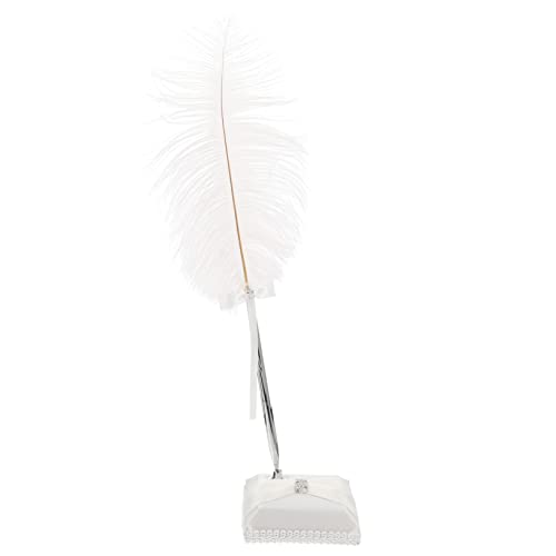 Stylo de signature mariage avec support plume rotatif accessoire invités blanc