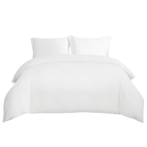 Image of Bedsure Duvet Cover Full Size - Soft Double Brushed Bedding Set for Kids & Adults, Zipper Closure, 3 Pieces, Includes 1 Duvet Cover (80 inchx90 inch) & 2 Pillow Shams, NO Comforter, White