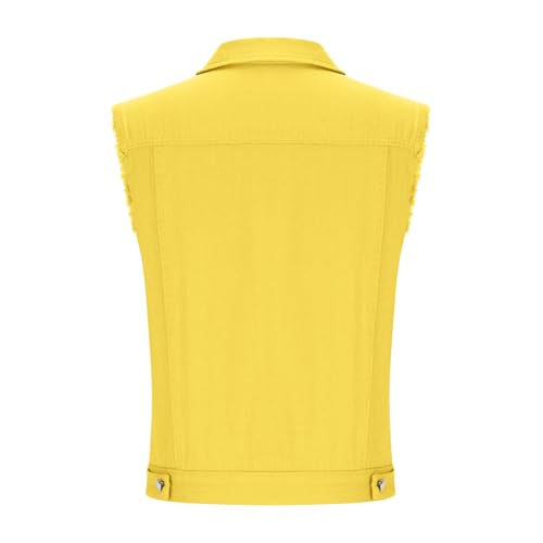 Denim Vest for Women Sleeveless Cropped Jean Jacket Western Fashion Casual Button Collared Frayed Vests Top with Pockets 5