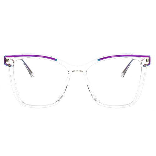 Image of Zeelool Blue Light Blocking Glasses, Cat Eye Frame Glasses for Women Eyeglasses with Clear Lens Anti Eyestrain & UV from Computer /TV /Phone ZJGX999416-10B Crystal