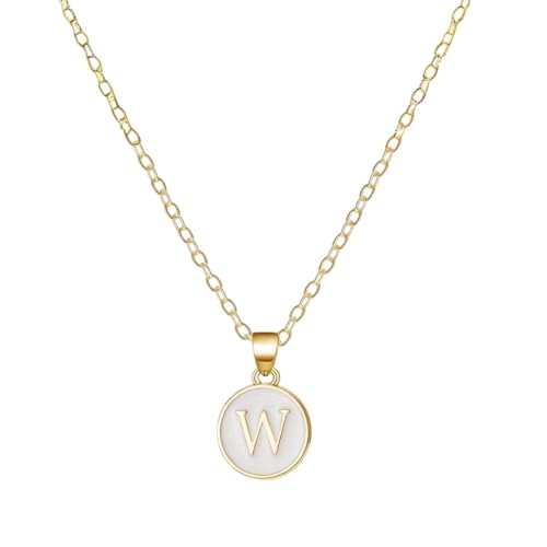 Image of Giftana Alphabet Locket with Chain, White Enamel Letter A-Z Pendant Necklace for Girls, Personalized Initial Name Gold Plated Pendant Necklace Gift for Girlfriend, Valentines Day Gifts for Woman
