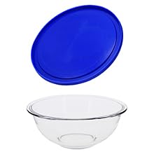 Tazón Pyrex 325 vidrio 2.5Qt con tapa azul redondo miniatura 3