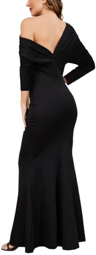 Women's Sexy Off Shoulder Bodycon Maxi Dresses Casual Short Sleeve Mermaid Club Party Long Dress2