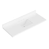 ARIEL 55 inch Bathroom Vanity top with Sink, 1.5 Inch Thick Miter Edge White Quartz top, Rectangle Single Porcelain Sink, Includes Backsplash