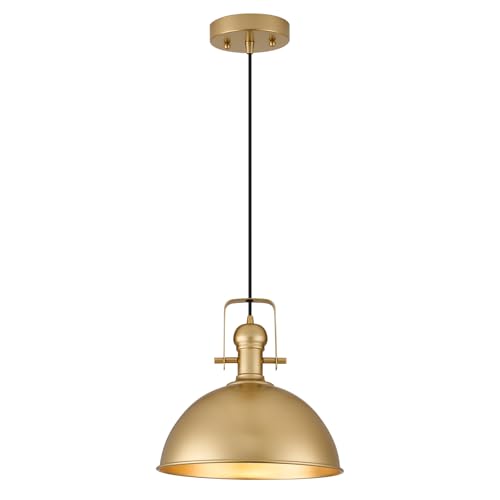 Image of 12 Inch Gold Modern Pendant Lights for Kitchen Island 1 Pack | ETL Certificate, Easy to Install,Adjustable Height Cord,Vintage Industrial Dome Hanging Light Fixtures