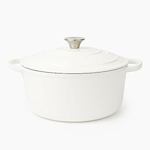 Larder & Vine Enameled Cast Iron Dutch Oven with Lid – Oversized Handles, Dome Lid, Dutch Oven for Sourdough Bread Making – 5.7QT/5.4L – (White)
