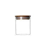 Glass Food Storage Jar Canister - Cylinder Airtight Kitchen Container with Natural Wood Lid for Tea Dry Fruit Nuts Candy Seasoning Spaghetti Coffee Bean Clear Sealing size 250ML/8.5oz
