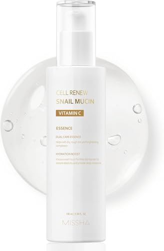 MISSHA Cell Renew Snail Mucin Vitamin C Essence Serum 3.38 Fl oz - Hydrating Korean Skincare for...