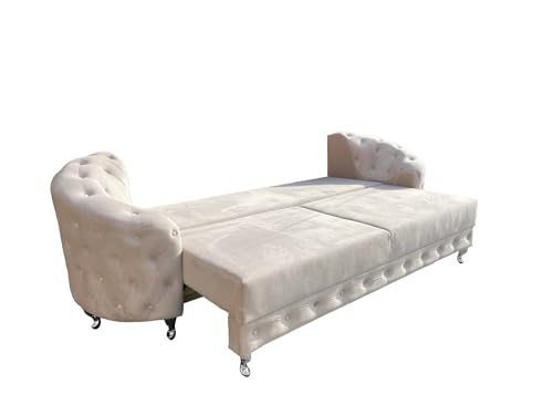 Ares Meble Molly Schlafsofa mit Bettkasten - Chesterfield Relaxsofa 3 Sitzer - Wohnlandschaft mit Schlaffunktion - Samt Sofa Grau - 290 x 100 cm – Bild 5