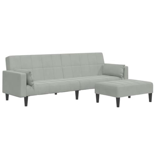 Genérico wenjingqi Sofá Cama de 2 plazas con Taburete Terciopelo Gris Claro,3258133