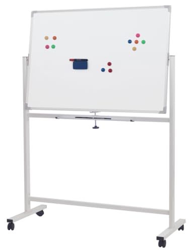 Office Products Pizarra blanca magnética, 110 x 75 cm, lacada, color blanco, con bandeja para lápices y listones de aluminio, escuela, hogar, oficina, pizarra para planificación, doble cara, 1 unidad