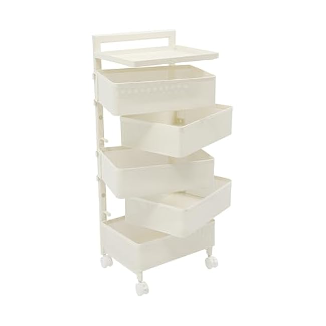 Kitchen Storage Cart,5 Tier Rolling Cart Storage for Potato Onion Bread Banana,Fruit Vegetable Basket Stand with Metal Top Lid,Freestanding Kitchen Organizer with Lockable Wheels-KGYuL01F
