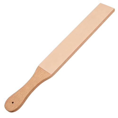 CALFOVERA Afilador de Cuero de 38 x 5cm, Pequeño, de Doble Cara, de Madera de Haya, con Mango Ergonómico, para Pulir Y Tallar Madera. Herramientas para Afilar Y Pulir.