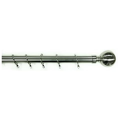 Kestral Palermo Curtain Pole Ball Finial Metal 28 mm Extendable Curtain Poles Rods Voile Easy Fitting Curtains Poles, Brushed Steel 90-160 cm Cover