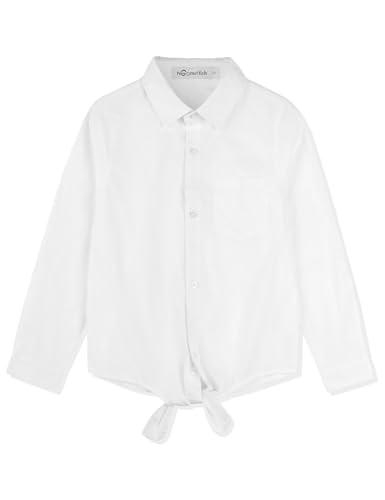Image of Noomelfish Girls Long Sleeve Button Down Shirt Tie Front Western Tops Cowgirl Outfit (5-14 Years)