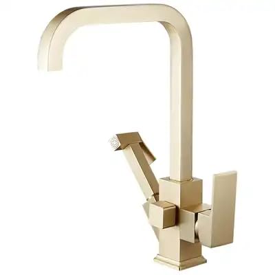 Nordic Brass Kitchen Faucet Cold and Hot Water Wash Basin Brushed Gold Light Luxury Rotatable Sink Single Hole